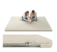 Funyoo Padded 79" ×71" Gray Large Baby Play Mat for Floor, 1.2" Thick Foam Mat with Soft Vegan Leather, Baby Tummy Time Playmat for Safe Play Area, Non-Slip Bottom, Fits 79" x71" Playpens
