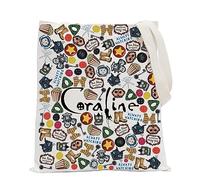 FUNYSO Cartoon Movies Inspired Gift Horror Gift Fantasy Film Tote Bag Cosplay Gift (Coraline UK)