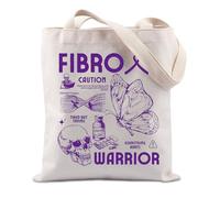 FUNYSO Fibro Warrior Gift Chronic Pain Illness Awareness Fibromyalgia Rare Disease Awareness Spoonie Tote Bag (Fibro caution UK)
