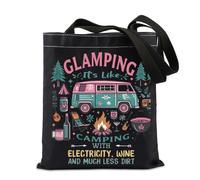 FUNYSO Glamping It's Like Camping With Electricity Wine And Much Less Dirt Gift Glamping Relax Time Tote Bag (less dirt uk)
