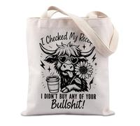 FUNYSO I Checked My Receipt I Didn't Buy Any of Your Bullshit Gift Satire Humorous Highland Cow Gift Sunflower Cattle Tote Bag (Sunflower cow UK)