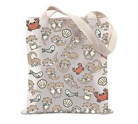 FUNYSO Otter Tote Bag Sea Animals Gift Sea Otter Gifts Animal Otter Lovers Gifts Otter Pendant Handbag Otter Girls Gifts (Otter fish UK)