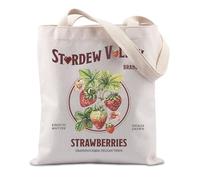 FUNYSO Stardew Valley Strawberries Tote Bag - Canvas Video Game Lover Gift, Farming Country Gamer Tote (Strawberries Tote UK)