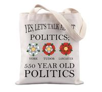 FUNYSO Talk About Politics Gift Tudor Rose Gift British History Lover Gift English Royal Family Rose War Tote Bag (Talk About Politics UK)