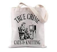 FUNYSO True Crime Addict Gift Murder Kitten Cats Gift Serial Killers Gift Murder Movie Lover Gift Tote Bag (CATS & KNITTING UK)