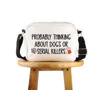 FUNYSO True Crime Lover Gift Murder Gift Probably Thinking About Dogs or Serial Killers Crossbody Bag (PROBABLY HCross uk)