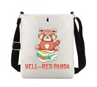 FUNYSO Well Red Panda Crossbody Bag Animal Themed Gift Cute Panda Gift Red Panda Lover Gift Well Red Panda Reading a Book Gift (RED PANDA cb UK)