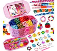 FunzBo Loom Bands, Loom Band Kits for Girls 2025 Upgraded DIY Arts Crafts Set, 1000+ Hair Ties Soft Cotton Bobbles Friendship Bracelet Making Kit Rubber Bands for Kids Ages 6+ Christmas Birthday Gifts