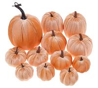 Funzhan 12Pcs Artificial Pumpkin Set Assorted Champagne Velvet Fabric Pumpkin Fall Harvest Decoration Thanksgiving Halloween Party Holiday Foam Fake Pumpkin Decorations