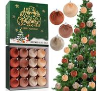 Funzhan 16pcs Champagne Velvet Christmas Baubles for Christmas Tree Decoration 80mm Velvet Balls Baubles Ornaments Flocked Shatterproof Hanging Ball Holiday Party Wedding Decor Brown