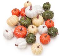 Funzhan 20 PCS Mini Assorted Artificial Pumpkins Set Fall Harvest Faux Foam Pumpkin Decorations Small Rustic Fake Pumpkin for Thanksgiving Halloween Wedding Farmhouse Party Home Kitchen Table Decor