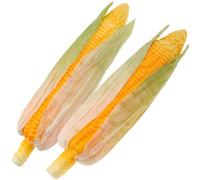 Funzhan 2pcs Artificial Yellow Corn Vegetable Decoration Faux Realistic Corns with Green Shell Fake Lifelike Food Ornament for House Kitchen Simulation Festival Prop