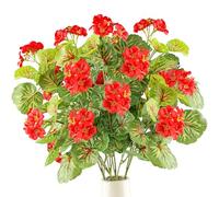Funzhan 4pcs Artificial Greenery Stem 78 CM with Fake Silk Red Flowers Long Leaves Branch Indoor Decoration Faux Floral Begonia Blossom Plant for Vase Filler Arrangements Home Wedding Table Decor
