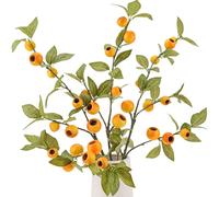 Funzhan Artificial Yellow Berry Stems - 3PCS 84cm Realistic Fake Christmas Fruit Branches with Pomegranate, Hawthorn & Berries for Vase Fillers, Tree & Tabletop Decor