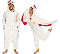 Funziez! Adult Onesie Halloween Costume - Animal and Sea Creature - Plush One Piece Cosplay Suit for Adults, Women and Men, Chicken, Large