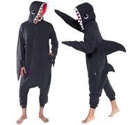 Funziez! Adult Onesie Halloween Costume - Animal and Sea Creature - Plush One Piece Cosplay Suit for Adults, Men and Women, Grey Shark, XXL