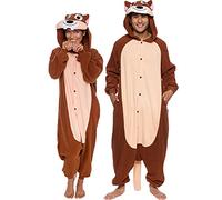 Funziez! Adult Onesie Halloween Costume - Animal and Sea Creature - Plush One Piece Cosplay Suit for Adults, Women and Men, Chipmunk, Medium