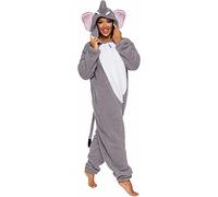 Funziez! Adult Unisex Sherpa Elephant Pajamas - Plush One Piece Animal Costume - Comfortable Jumpsuit, Grey, XL