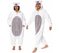 Funziez! Sherpa Bear Adult Onesie - Animal Halloween Costume - Plush Teddy One Piece Cosplay Suit for Adults, Women and Men, Polar Bear, Large