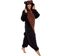 Funziez! Sherpa Bear Adult Onesie - Animal Halloween Costume - Plush Teddy One Piece Cosplay Suit for Adults, Women and Men, Black Bear, M