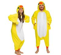 Funziez! Silver Lilly Duck Costume Pajamas - Unisex Adult One Piece Halloween Animal Jumpsuit - Yellow - Large