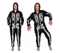 Funziez! Silver Lilly Skeleton Unisex Slim Fit Adult Pajamas - Plush One Piece Cosplay Halloween Costume - Black - Medium
