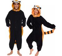 Silver Lilly Unisex Adult Pajamas - Plush One Piece Cosplay Red Panda Animal Costume (Black/Orange, Medium)