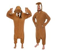 Funziez! Silver Lilly Unisex Adult Pajamas - Plush One Piece Cosplay Walrus Animal Costume (Brown, Small)