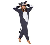 Funziez! Slim Fit Adult Onesie - Animal Halloween Costume - Plush Fruit One Piece Cosplay Suit for Women and Men, Donkey, Large