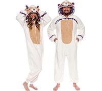 Funziez! Slim Fit Sherpa Adult Onesie - Animal Halloween Costume - Plush One Piece Cosplay Suit for Women and Men, Llama, Large