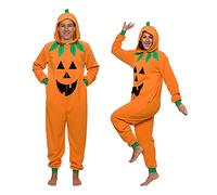 Funziez! Slim Pumpkin Adult Onesie - Jack O Lantern Halloween Costume - One Piece Cosplay Suit for Adults, Women and Men, Pumpkin, X-Large