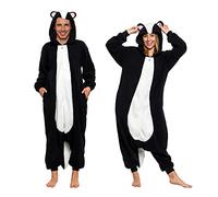 Funziez! Unisex Skunk Animal Pajamas - One Piece Plush Novelty Costume Jumpsuit for Adults - Black - S