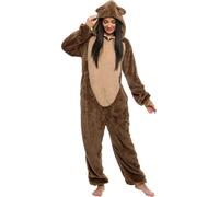 Funziez! Women's Slim Teddy Bear Animal Pajamas - Slim Fit One Piece Soft Plush Novelty Costume Jumpsuit - Brown - Medium
