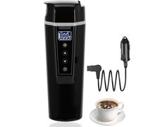 FUOBECIE 12V/24V Car Electric Kettle, 400ml Portable Car Kettle with 304 Stainless Steel, Multiple Temperature Adjustable Travel Electric Tea Kettle with Dry Burn Protection for Vehicle//Truck (Black)