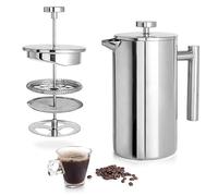 FUOBECIE Cafetiere, 2 Cup Stainless Steel French Press Coffee Maker, 350ml/11.8oz Coffee Press with 3 Level Filtration System, Double Walled Insulated Stainless Steel Cafetiere with Plunger