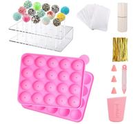 FUOBECIE Cake Pop Making Tools, Kids Baking Set Contains Cake Pop Mould, Cake Pop Stand, Piping Pen, 100pc Cake Sticks and Bags, Fun Candy Baking Gifts for Girl, Pretend Teacher Set for Kids Age 3-8