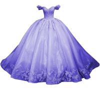 Fuomomo Princess Sweet 15 16 Quinceanera Dresses Off Shoulder Quinceanera Dresses Puffy Tulle Prom Dresses Long Birthday Party Dresses with Train MT026