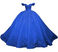 Fuomomo Princess Sweet 15 16 Quinceanera Dresses Off Shoulder Quinceanera Dresses Puffy Tulle Prom Dresses Long Birthday Party Dresses with Train MT026 Royal Blue