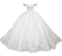 Fuomomo Princess Sweet 15 16 Quinceanera Dresses Off Shoulder Quinceanera Dresses Puffy Tulle Prom Dresses Long Birthday Party Dresses with Train MT026 Ivory