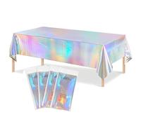 Fuonmka 4 Pack Iridescent Tablecloth Laser Disposable Table Covers, 54"x108" Plastic Tablecloths Party Decorations for Birthday Party Wedding Baby Shower Mermaid Ocean Theme Party