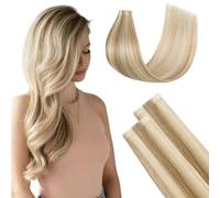 FUOTONBUTY Tape in Hair Extensions Human Hair Double Stitched Invisible Seamless Tape ins 20pcs 50g (Balayage Caramel Blonde to Bleach Blonde, 12 inch)