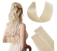 FUOTONBUTY Tape in Hair Extensions Human Hair Double Stitched Invisible Seamless Tape ins 20pcs 50g (Platinum Blonde, 22 inch)