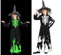 FuouYA Skeleton Costume, Witch Costume for Children, Halloween Costume for Girls, Children's Skeleton Costume, Glow In The Dark, For Halloween, Carnival, Cosplay M
