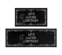 Fuoxowk Goth Kitchen Mat Set of 2 - Non Slip Halloween Spooky Kitchen Rugs Black Goth Rug Skull Witchy Rug for Home Kitchen - Live Laugh Lobotomy Sign - Halloween Gothic Kitchen Decor Accessories