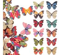 FUOYLOO 100pcs Wooden Butterfly Buttons for Clothes Sewing, Two-Hole Design Decorative Buttons, Easy to Connect in Series, Safe and Gentle, for DIY Handmade Decoration and Clothing Sewing