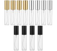 FUOYLOO 12ml Refillable Travel Perfume Spray Bottles Set of 12 Glass Empty Perfume Atomizers with Fine Mist Spray for Men and Women - Portable Bottles in Gold, Silver, and Black