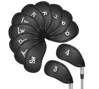 FUOYLOO 12pcs Golf Club Head Covers Funny Set with Pu Material, Effective Guard and Well-protected Design, Sl lack Golf Club Head Covers for Golfers and Drivers