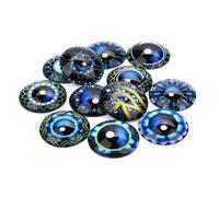FUOYLOO 20pcs Blue Round Glass Gem Stickers for DIY Jewelry Making and Decorations, Creative Delicate Patterned Glass Patches for Earring Making and Picture Crafting