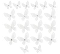FUOYLOO 20pcs DIY Butterflies Patch Embroidered Patch with Rhinestones and Imitation Pearls, White Organza Double Layer Butterflies Shaped Appliques for Clothing and Crafts, Easy to Sew