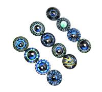FUOYLOO 20pcs Round Blue Glass Gems Stickers for DIY Jewelry Design and Crafts Making, Creative Delicate Patterned Cabochon Patches Suitable for Earring Making and Clock Decoration